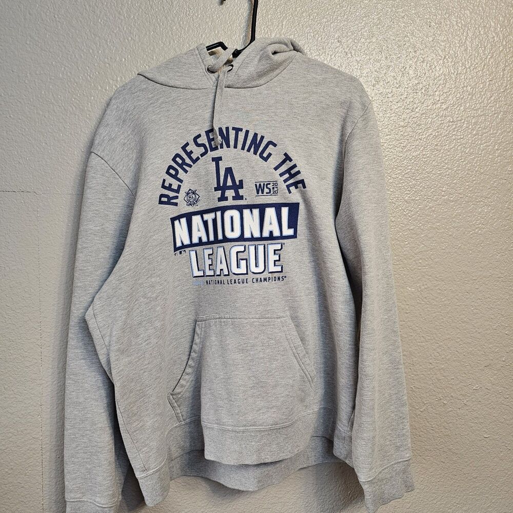LA Dodgers 2020 National League Champion Hoodie Gray Pullover Sweatshirt XL V595